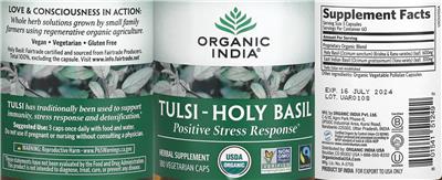Tulsi-Holy Basil Positive Stress Response label