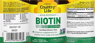High Potency Biotin 10 mg label
