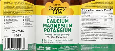 Calcium 500 mg Magnesium 500 mg Potassium 99 mg label