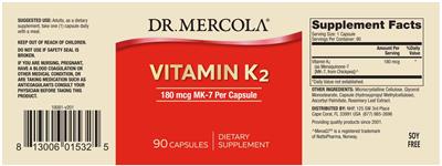 Vitamin K2 180 mcg label