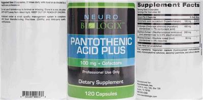 Pantothenic Acid Plus 100 mg label