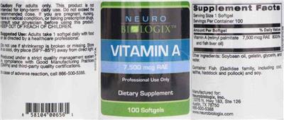 Vitamin A 7,500 mcg RAE label