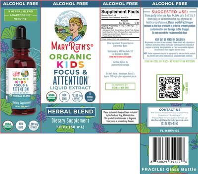 Organic Kids Focus & Attention Liquid Extract label
