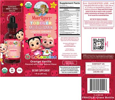 CoComelon Toddler Multivitamin Liquid Drops Orange Vanilla label