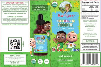 CoComelon Toddler Probiotic Liquid Drops Unflavored label