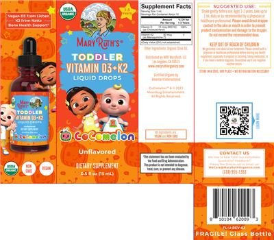 CoComelon Toddler Vitamin D3+K2 Liquid Drops Unflavored label