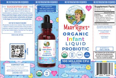 Organic Infant Liquid Probiotic 100 Million CFU Unflavored label