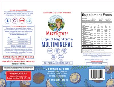 Liquid Nighttime Multimineral Coconut Dream label
