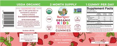 Organic Kids Probiotic Gummies Strawberry label