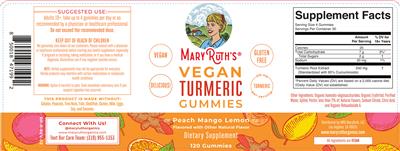 Vegan Turmeric Gummies Peach Mango Lemon label