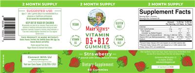 Vitamin D3 + B12 Gummies Strawberry label