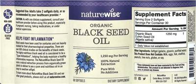 Organic Black Seed Oil 1,250 mg label