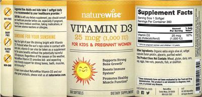 Vitamin D3 25 mcg (1,000 IU) label