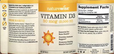Vitamin D3 50 mcg (2,000 IU) label