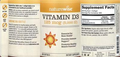 Vitamin D3 125 mcg (5,000 IU) label