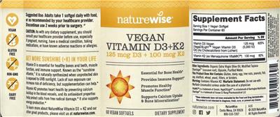 Vegan D3 125 mcg + K2 100 mcg label