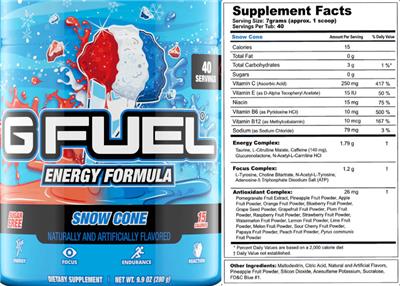 Energy Formula Snow Cone label