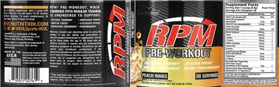 RPM Pre-Workout Peach Rings label