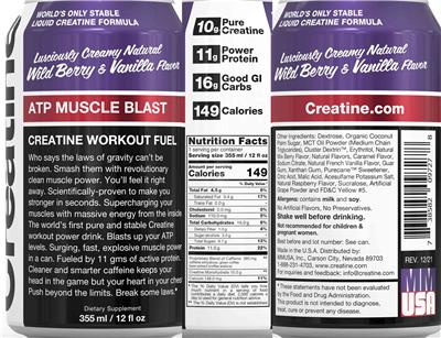 ATP Muscle Blast Wild Berry & Vanilla Flavor label