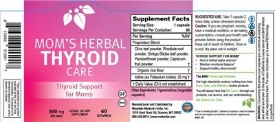 Mom's Herbal Thyroid Care 500 mg label