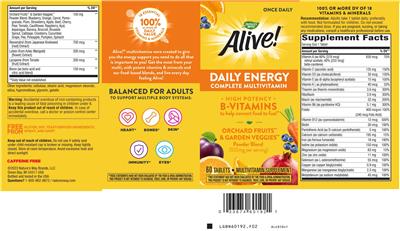 Alive! Daily Energy Complete Multivitamin label