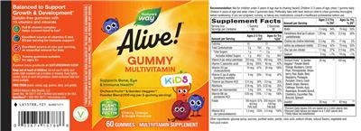 Alive! Kids Gummy Multivitamin label