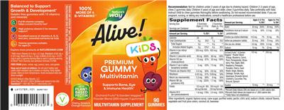 Alive! Kids Premium Gummy Multivitamin label