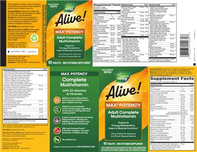 Alive! Max3 Potency Adult Complete Multivitamin label