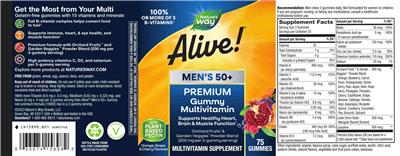 Alive! Men's 50+ Premium Gummy Multivitamin label