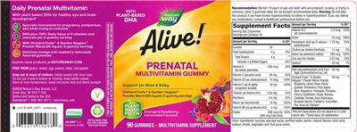 Alive! Prenatal Multivitamin Gummy label