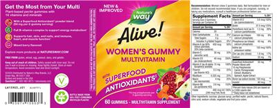 Alive! Women's Gummy Multivitamin Mixed Berry Flavor label
