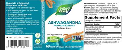 Ashwagandha 500 mg label