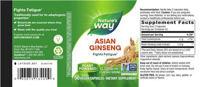 Asian Ginseng 1,120 mg label