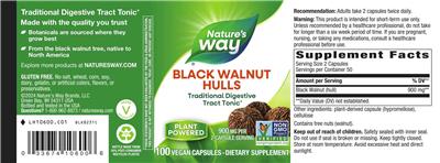 Black Walnut Hulls 900 mg label
