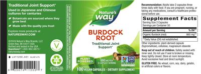 Burdock Root 860 mg label
