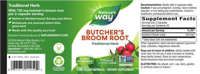 Butcher's Broom Root 720 mg label
