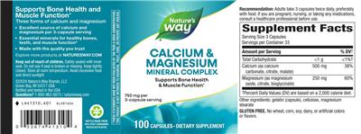 Calcium & Magnesium Mineral Complex 750 mg label