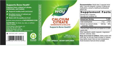 Calcium Citrate 500 mg label