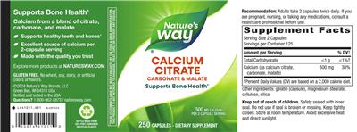 Calcium Citrate 500 mg label
