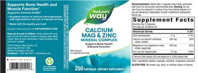 Calcium Mag & Zinc Mineral Complex 765 mg label
