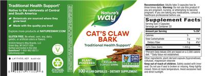 Cat's Claw Bark 1,455 mg label