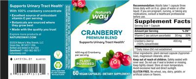 Cranberry Premium Blend 400 mg label