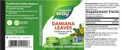 Damiana Leaves 600 mg label