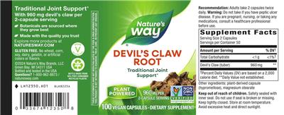 Devil's Claw Root 960 mg label