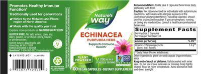 Echinacea Purpurea Herb 1,200 mg label