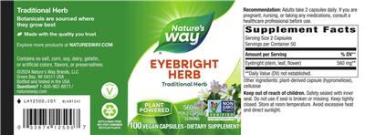 Eyebright Herb 560 mg label