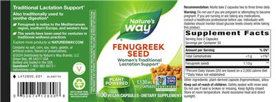 Fenugreek Seed 1,130 mg label