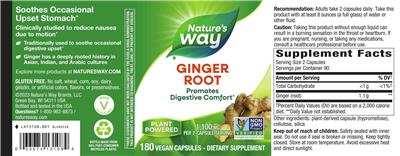 Ginger Root 1,100 mg label