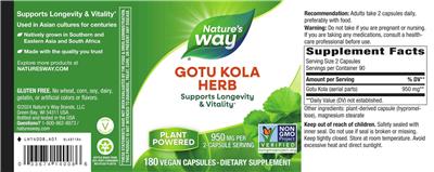 Gotu Kola Herb 950 mg label