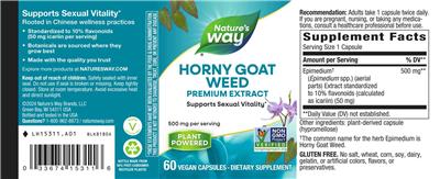 Horny Goat Weed 500 mg label